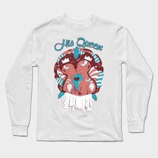 Coral Moonlit Lovers Kiss - His Queen Long Sleeve T-Shirt